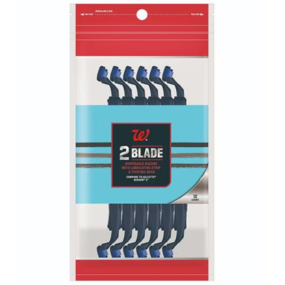 Pack of 12 - 2 Blade Disposable Razors with Lubricating Strip & Pivoting Head